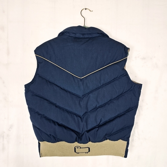 Vintage 70's Woolrich Teal Blue Women's Down Cropped Puffer Vest Size Large - Picture 5 of 9